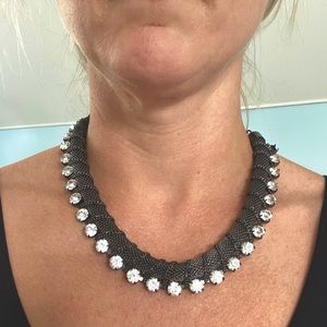 Black chain necklace with fake diamonds